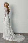 Long Sleeves Sheath Ivory Rose Lace Backless Wedding Dress