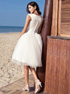 A-Line Wedding Dresses Knee Length Satin Tulle Vintage Plus Size Cute with Draping