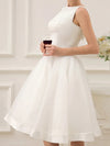 A-Line Wedding Dresses Jewel Neck Short / Mini Satin Sleeveless with Bow(s)