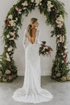 Long Sleeves Sheath Ivory Rose Lace Backless Wedding Dress