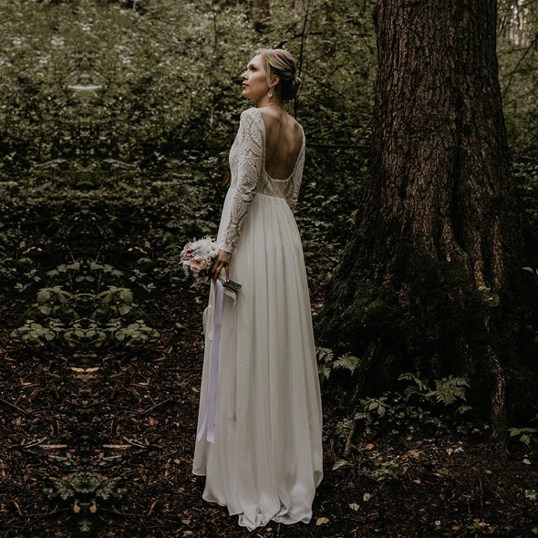 Long Sleeve Lace Backless Wedding Dress ZW464 TANYA BRIDAL Long Sleeve Lace Backless Wedding Dress ZW464 TANYA BRIDAL