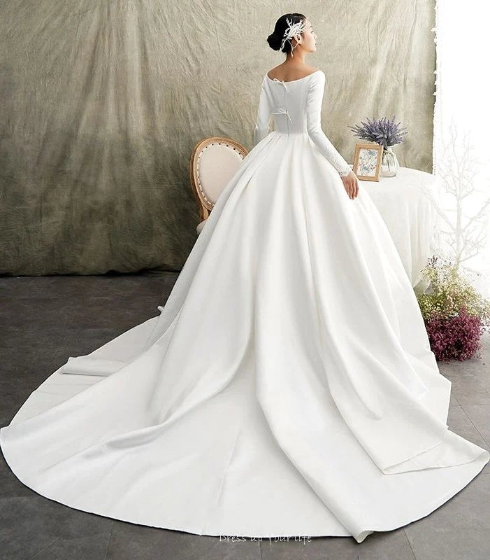Long Sleeves Ball Gown Satin Wedding Bridal Dress TANYA BRIDAL