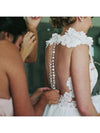 White Tulle Bohemian Beach Illusion Wedding Dress Lace Appliques