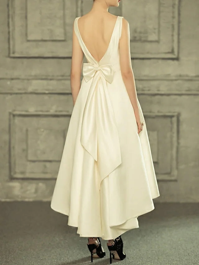 little white wedding dresses Simple Casual Vintage Little White Wedding Dress with Bow(s) – TANYA BRIDAL