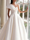 A-Line Wedding Dresses One Shoulder Short Sleeve Simple with Ruched